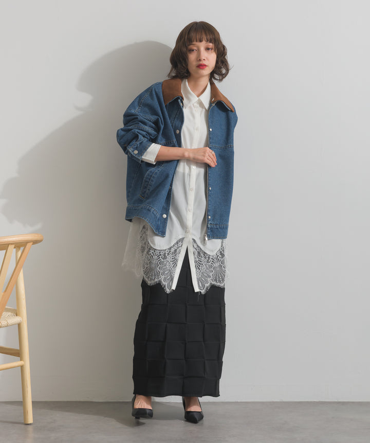 ポプリン裾レースシャツワンピース