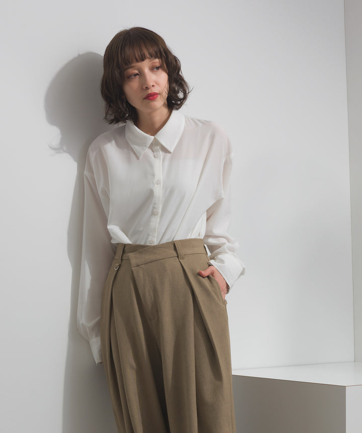 ポプリン裾レースシャツワンピース