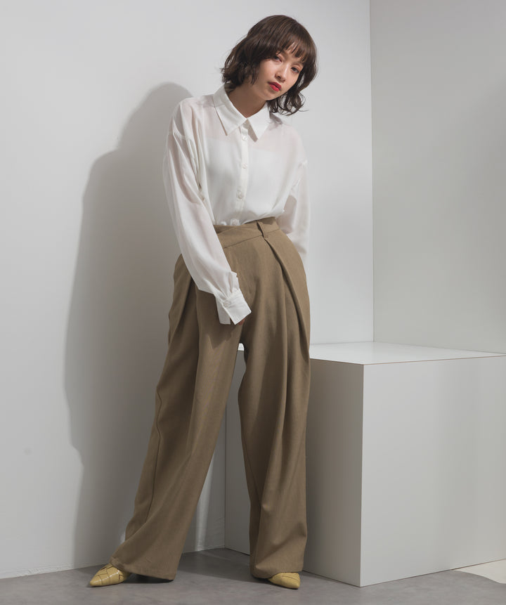 【TOPS SET】メタルボタン衿付きニットカーディガン＋ポプリン裾レースシャツワンピース