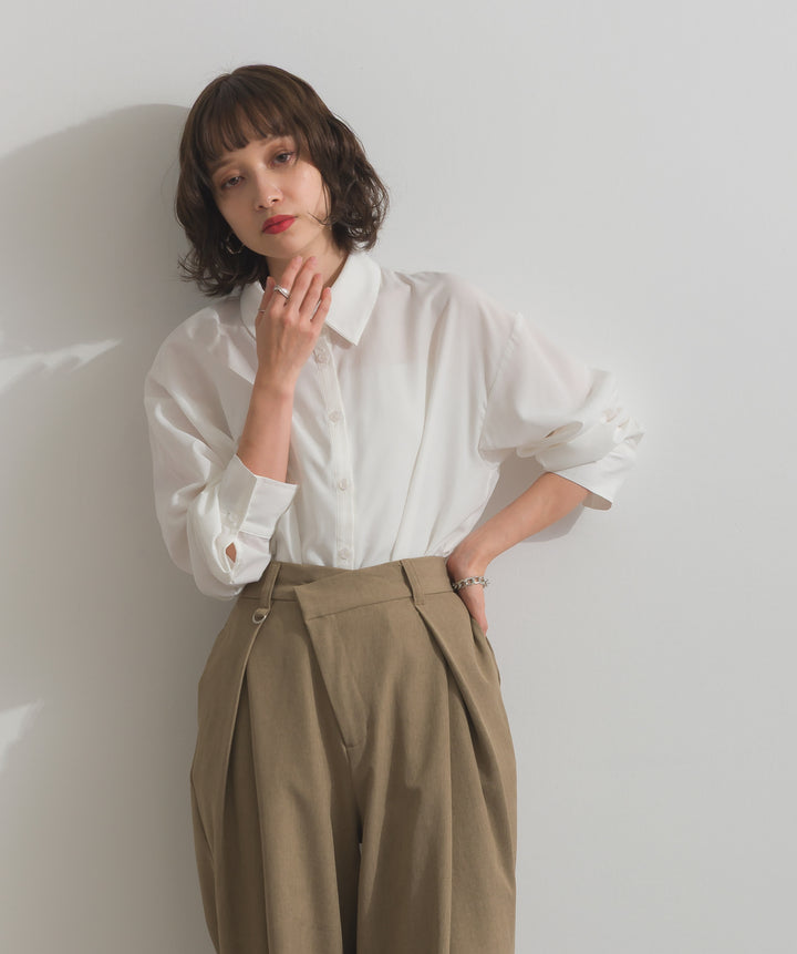 ポプリン裾レースシャツワンピース