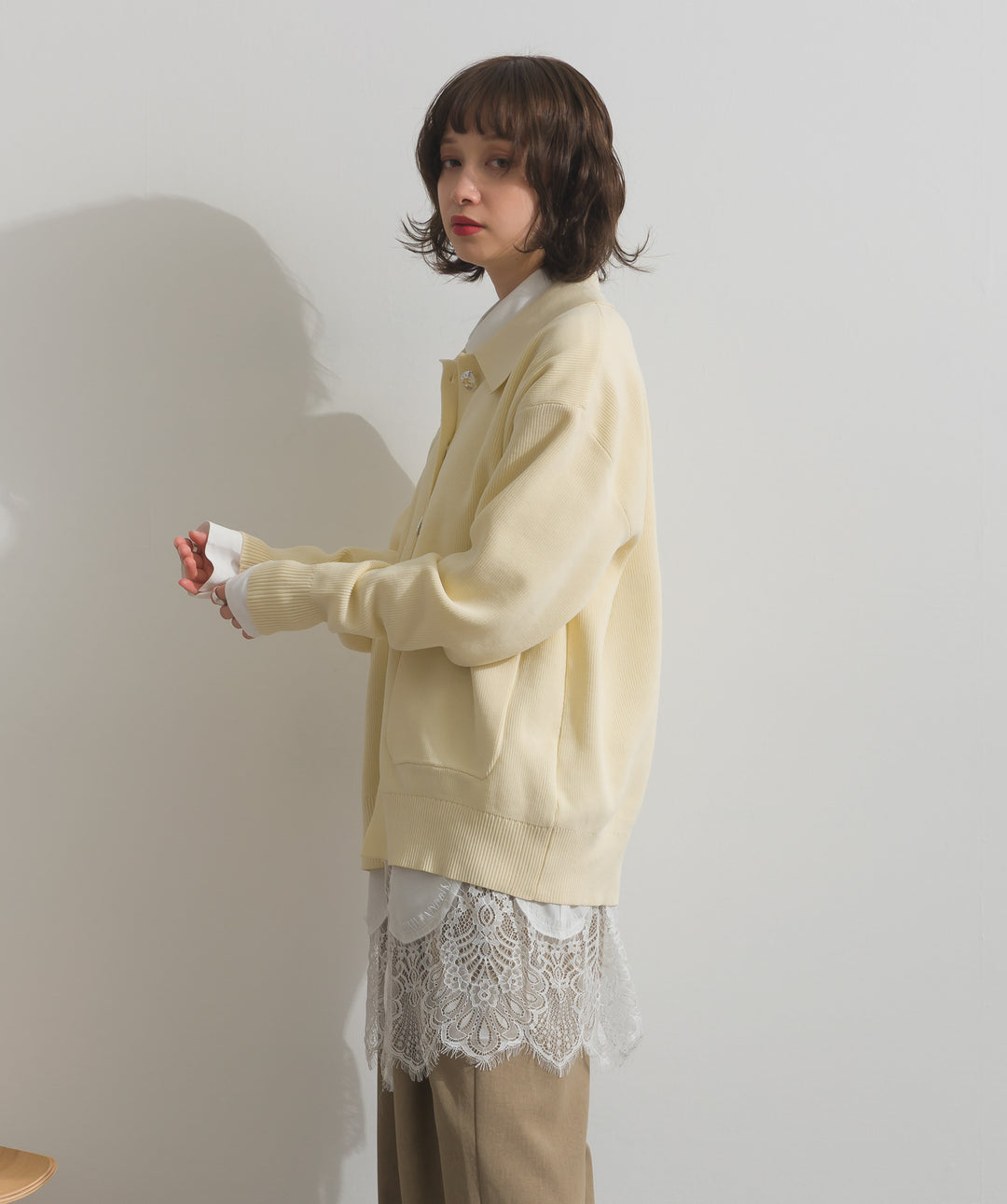 ポプリン裾レースシャツワンピース