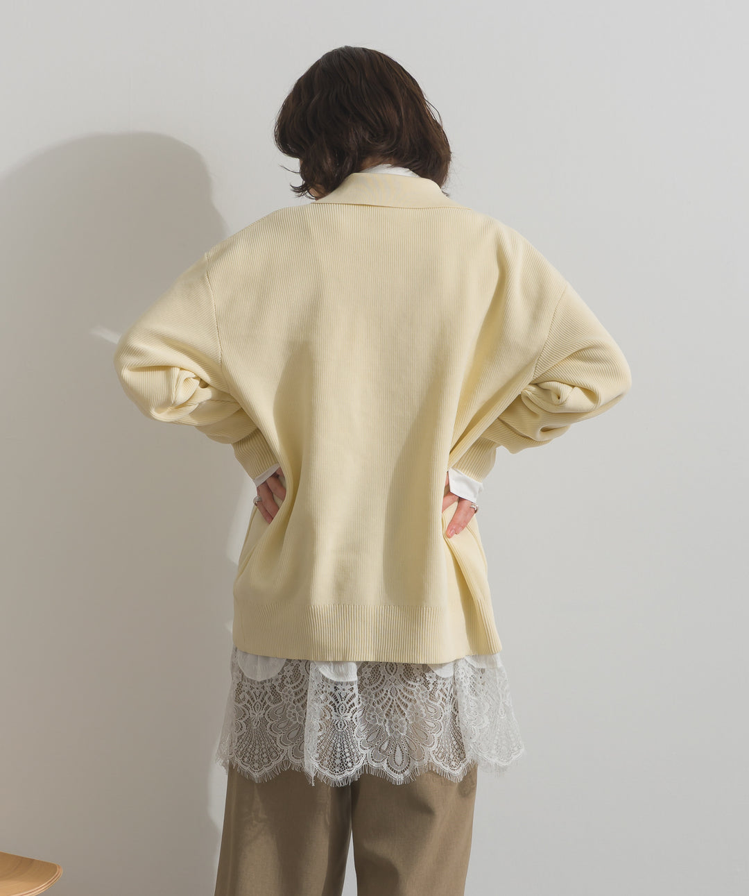 ポプリン裾レースシャツワンピース