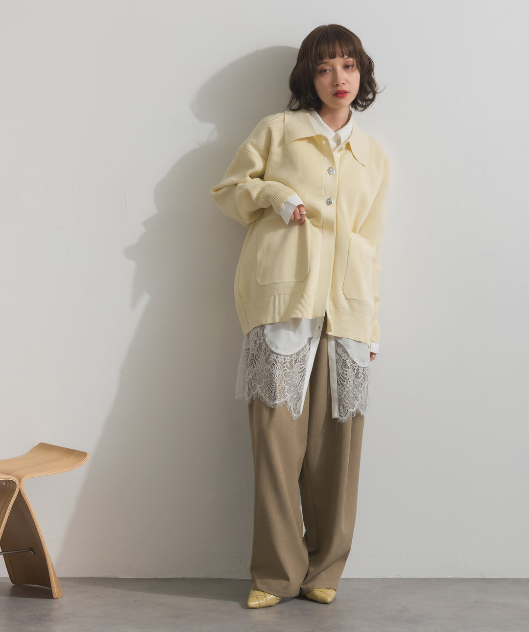 ポプリン裾レースシャツワンピース