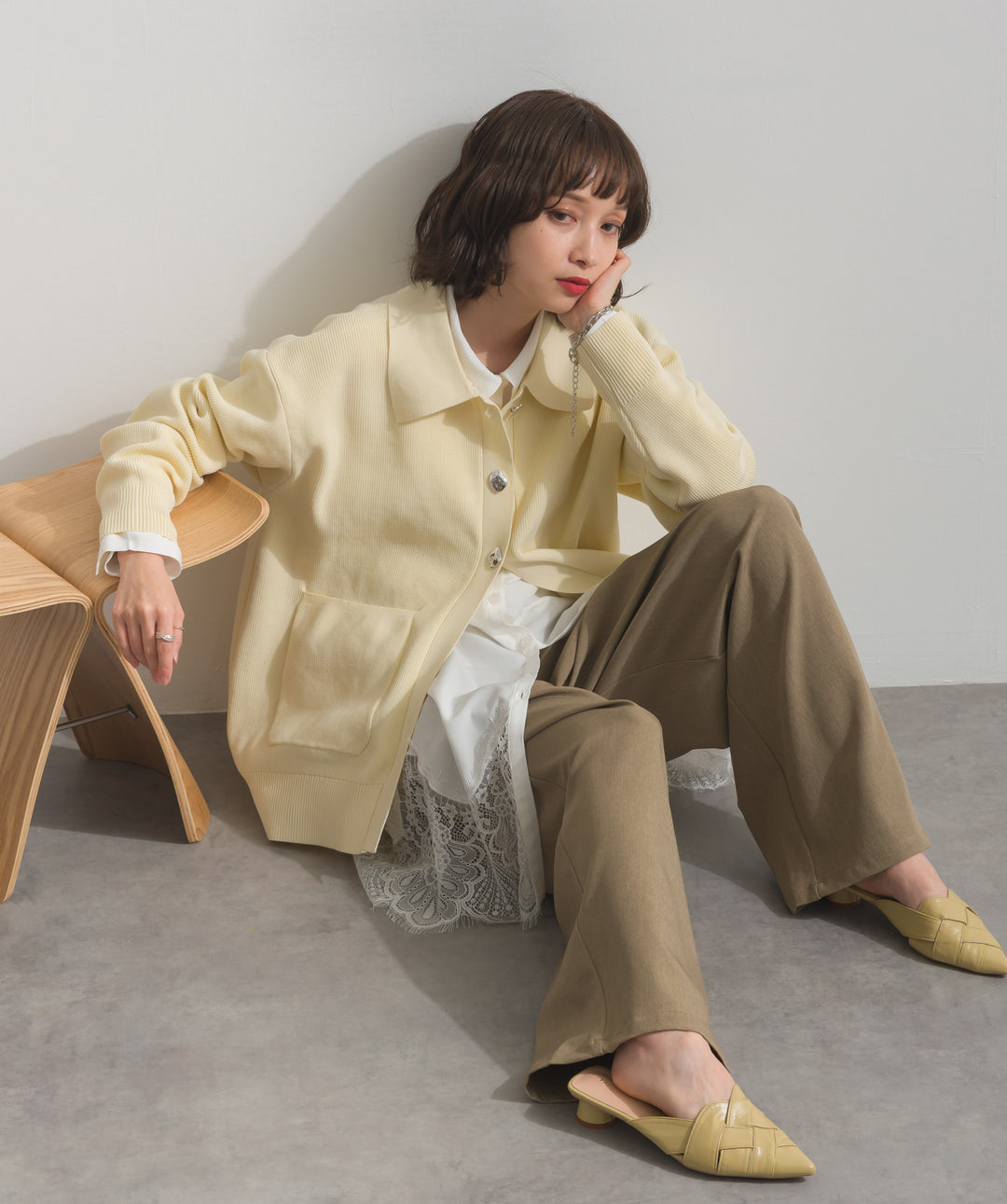 アシンメトリーウエストタックパンツ