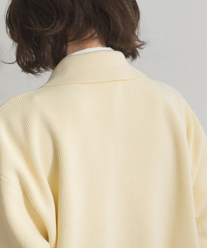 【TOPS SET】メタルボタン衿付きニットカーディガン＋ポプリン裾レースシャツワンピース