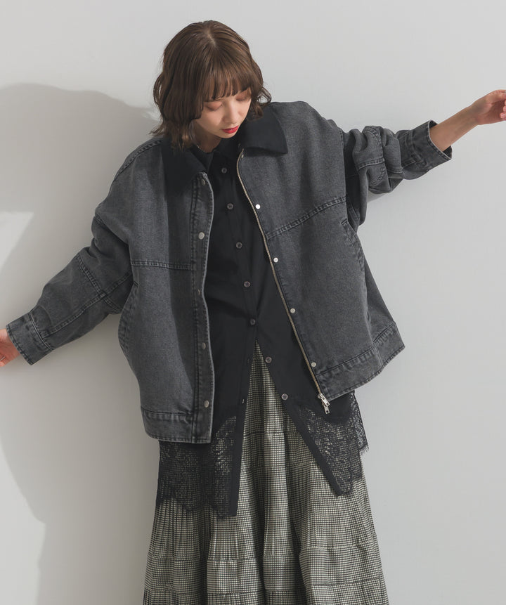 ポプリン裾レースシャツワンピース