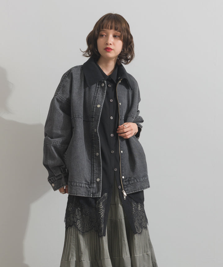 ポプリン裾レースシャツワンピース