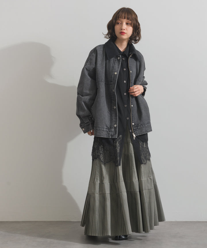 スウェード襟切替デニムブルゾン