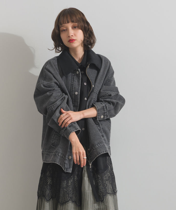 スウェード襟切替デニムブルゾン