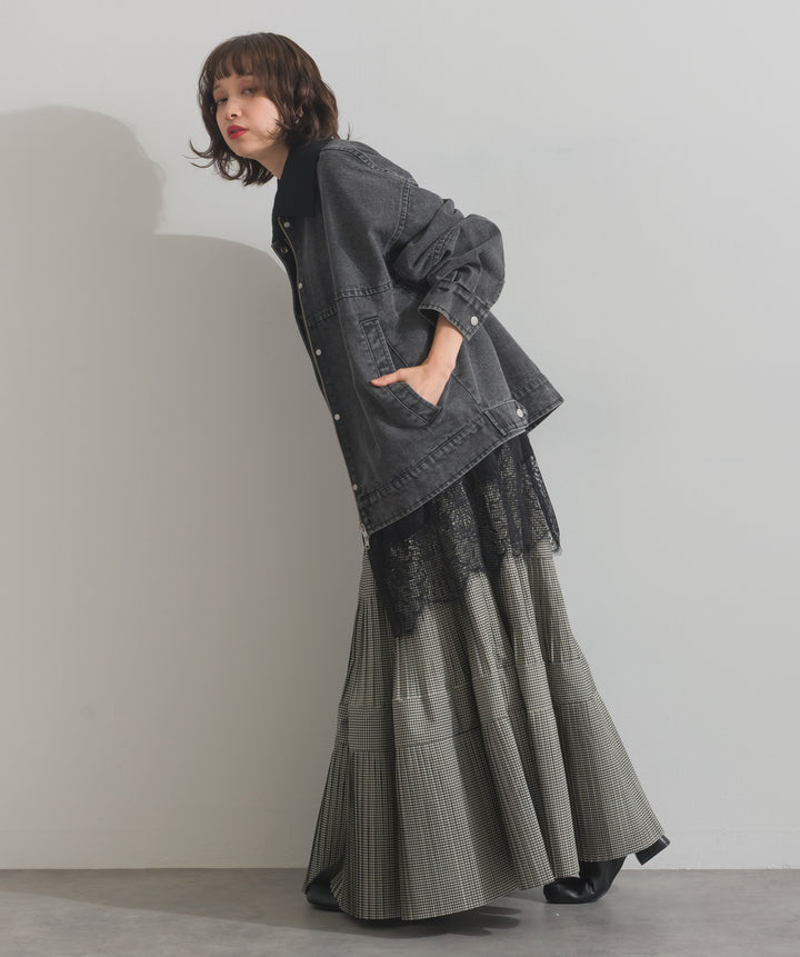 スウェード襟切替デニムブルゾン