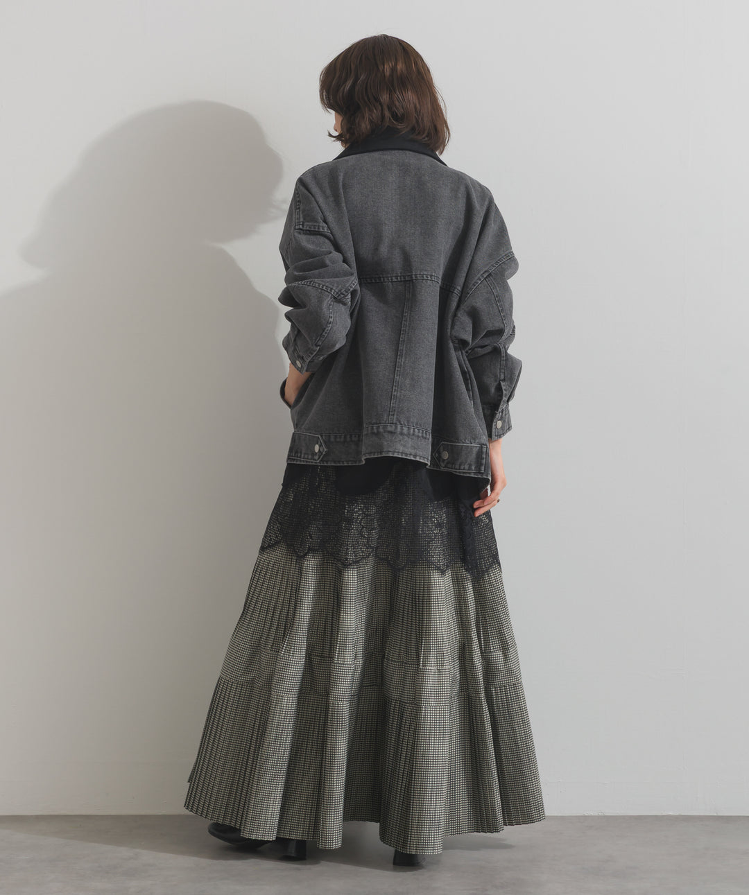 ポプリン裾レースシャツワンピース