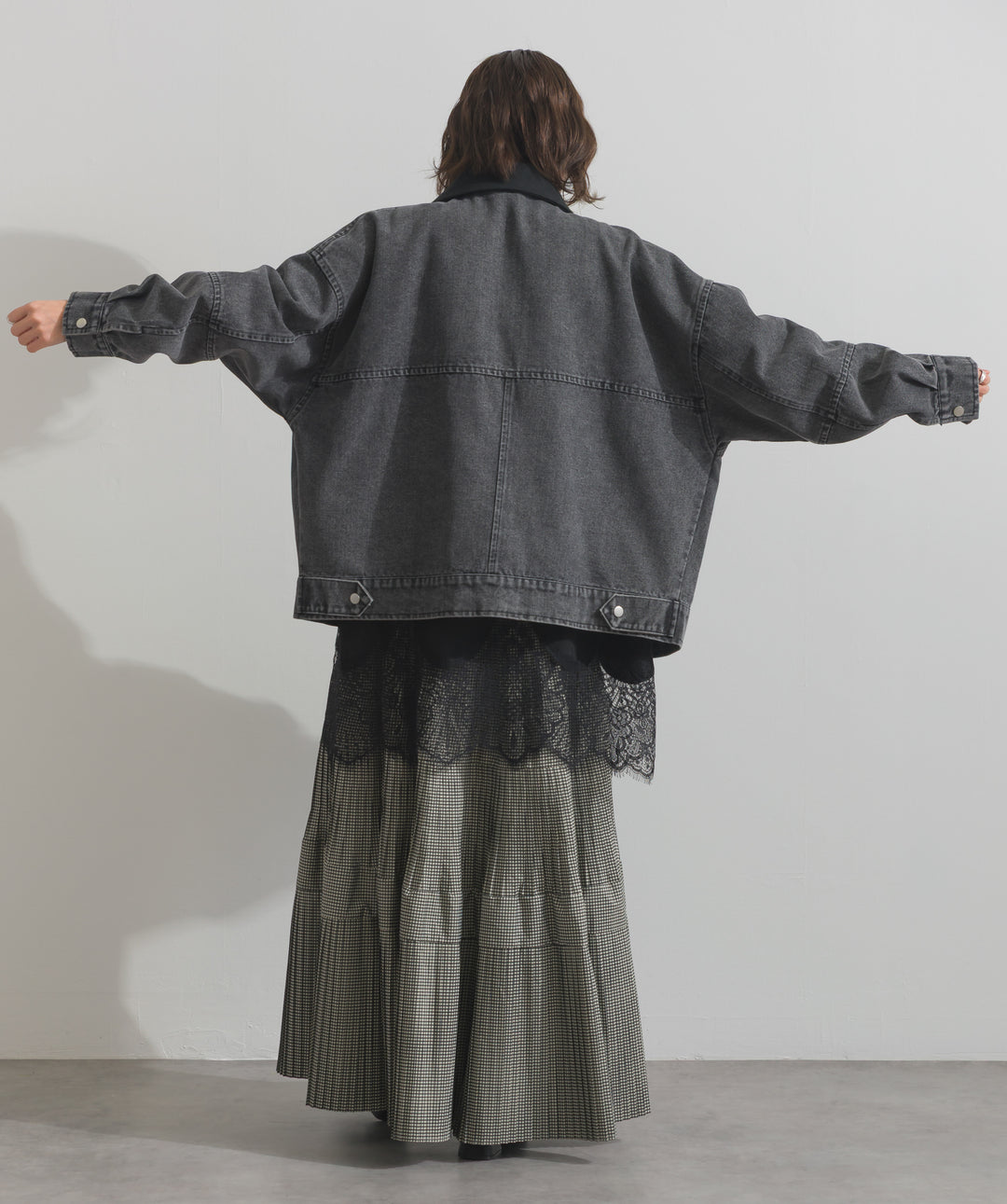 スウェード襟切替デニムブルゾン