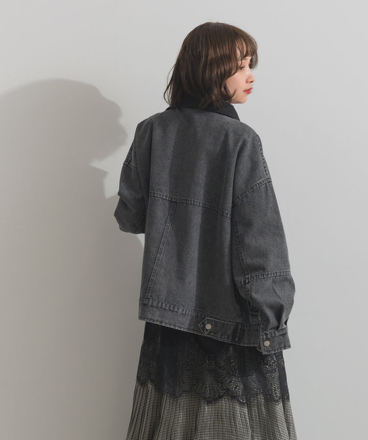 スウェード襟切替デニムブルゾン