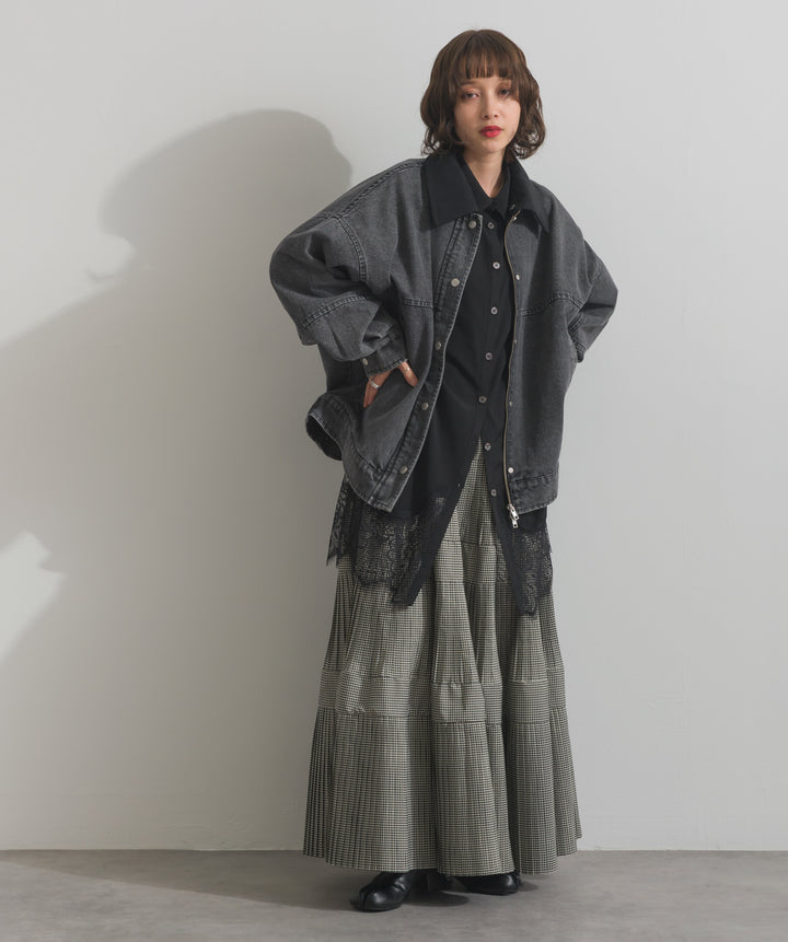 ポプリン裾レースシャツワンピース