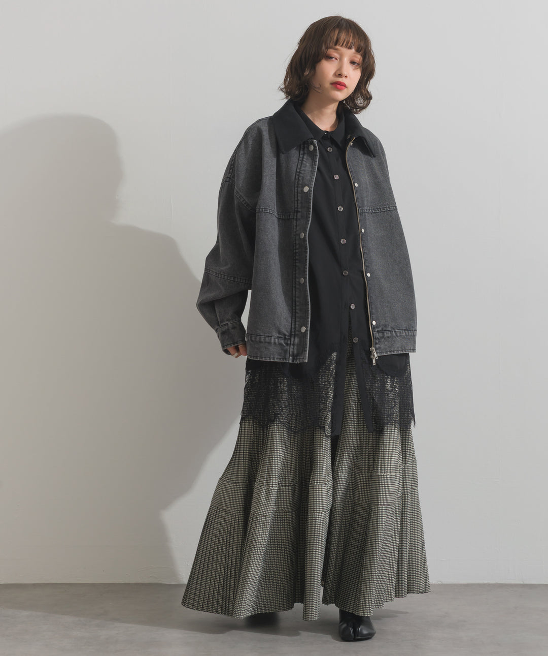 スウェード襟切替デニムブルゾン