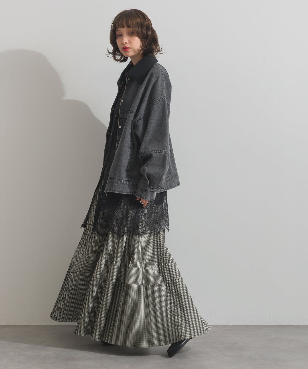 スウェード襟切替デニムブルゾン