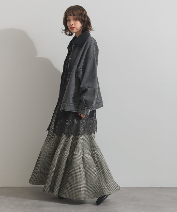 スウェード襟切替デニムブルゾン