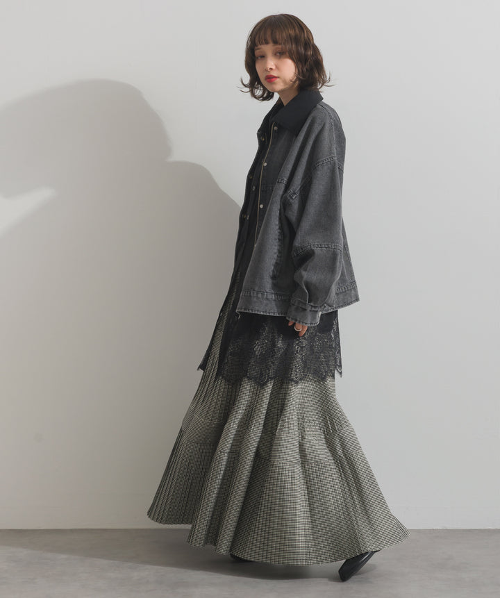 ポプリン裾レースシャツワンピース