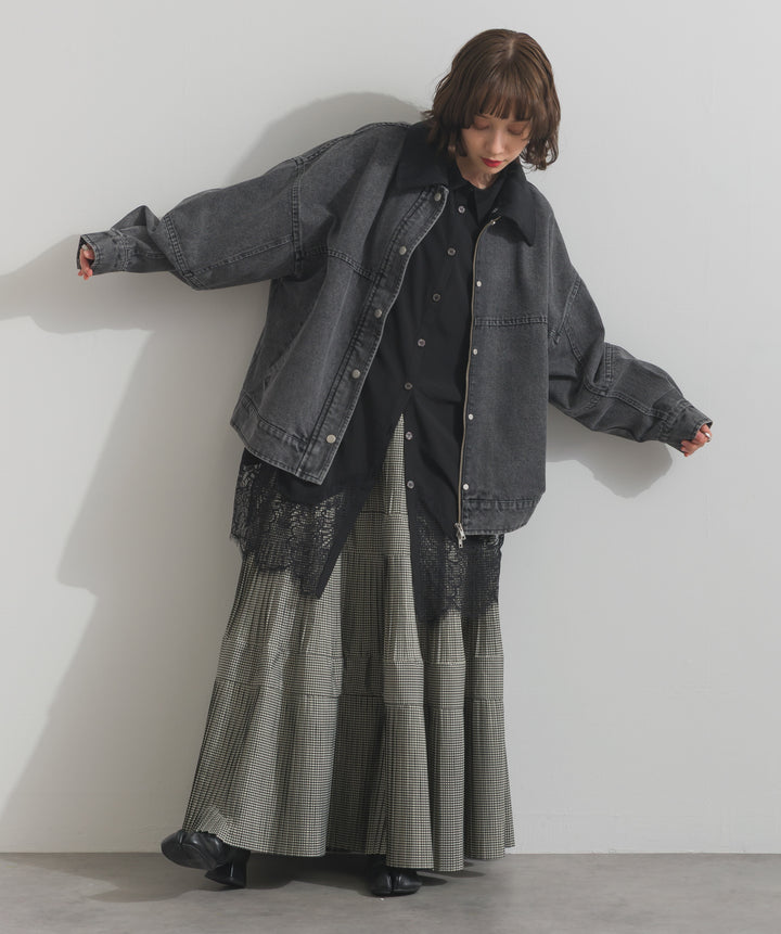 ポプリン裾レースシャツワンピース