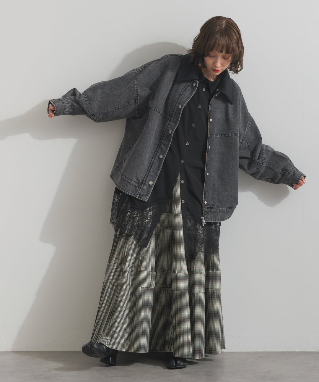 スウェード襟切替デニムブルゾン