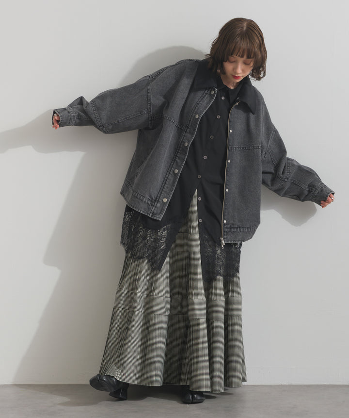 スウェード襟切替デニムブルゾン