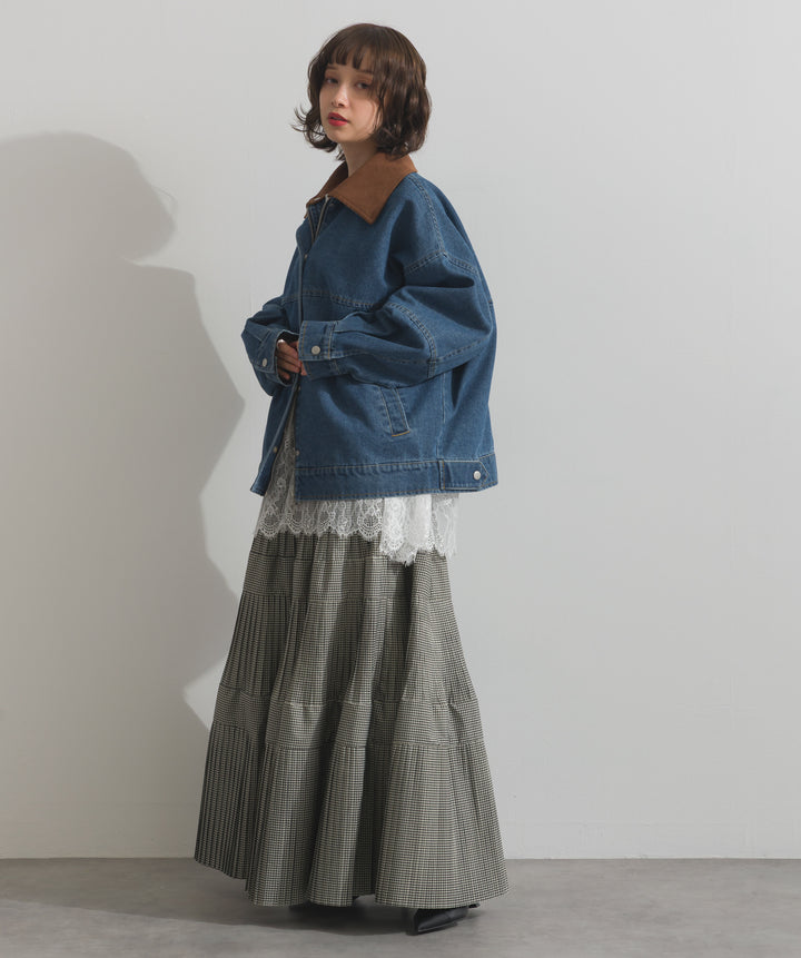 スウェード襟切替デニムブルゾン