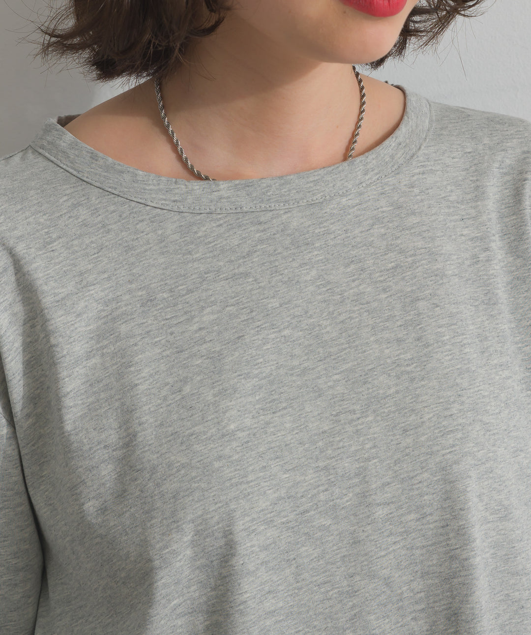 【TOPS SET】異素材ミックスヤーンニットプルオーバー＋裾レースロングスリーブTシャツ