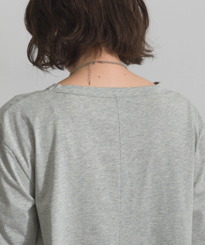 【TOPS SET】異素材ミックスヤーンニットプルオーバー＋裾レースロングスリーブTシャツ