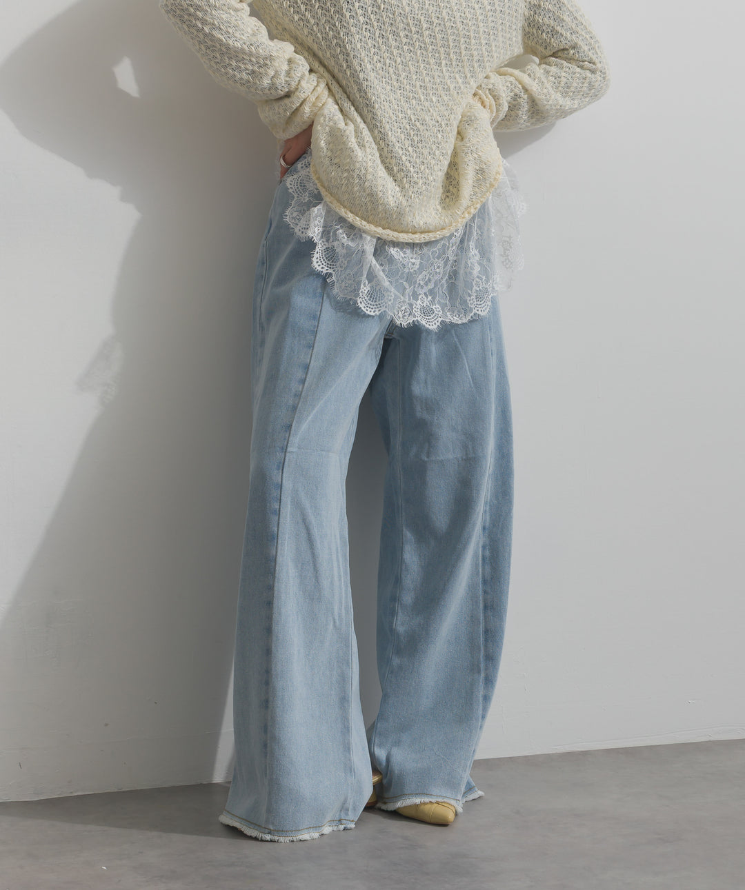 ツートーンバイカラーデニムパンツ