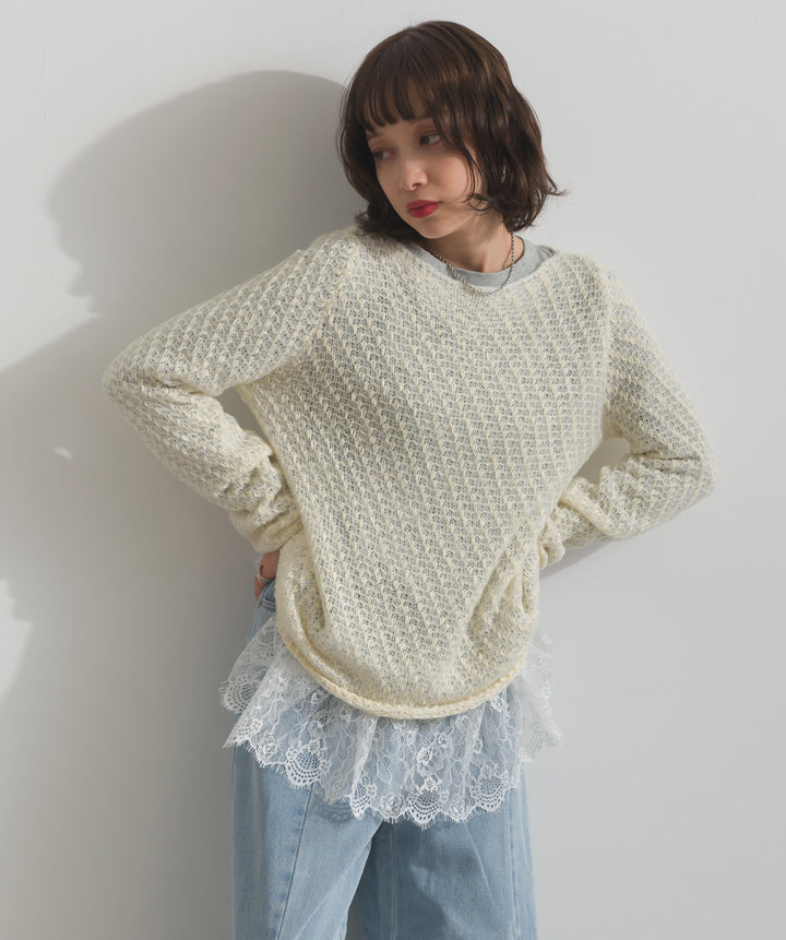 裾レースロングスリーブTシャツ