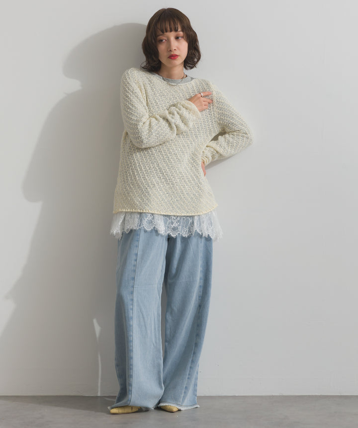 裾レースロングスリーブTシャツ