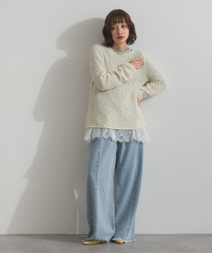 ツートーンバイカラーデニムパンツ