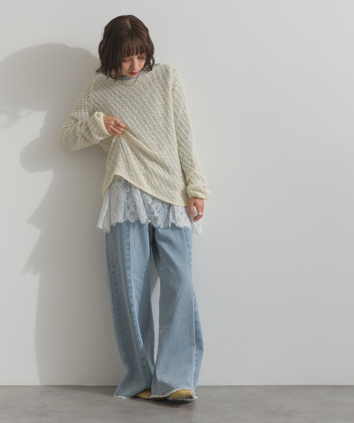 裾レースロングスリーブTシャツ