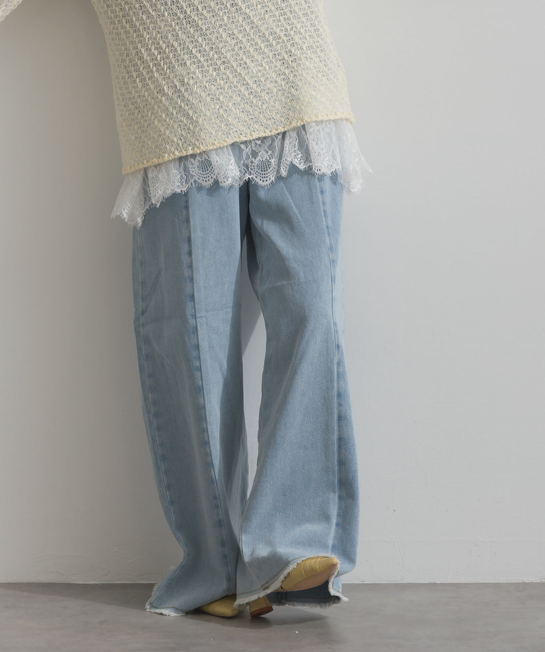 ツートーンバイカラーデニムパンツ