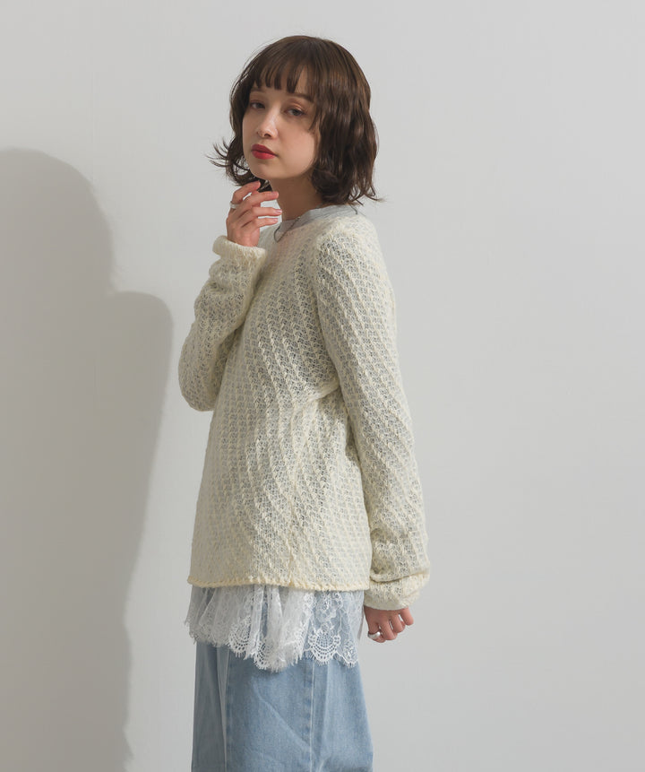裾レースロングスリーブTシャツ