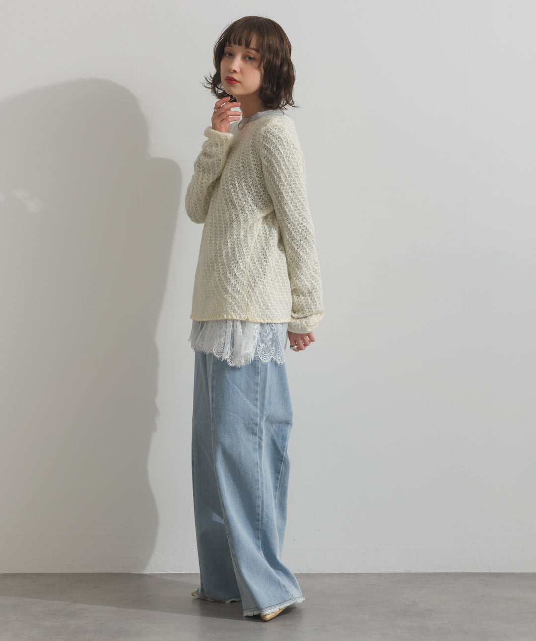 ツートーンバイカラーデニムパンツ