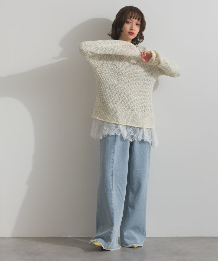 裾レースロングスリーブTシャツ