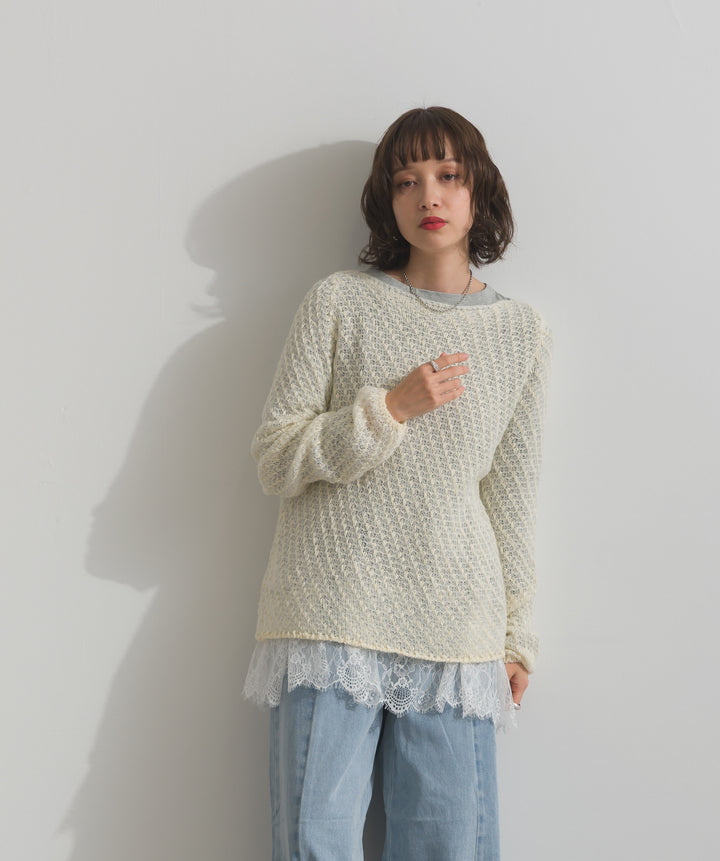 異素材ミックスヤーンニットプルオーバー