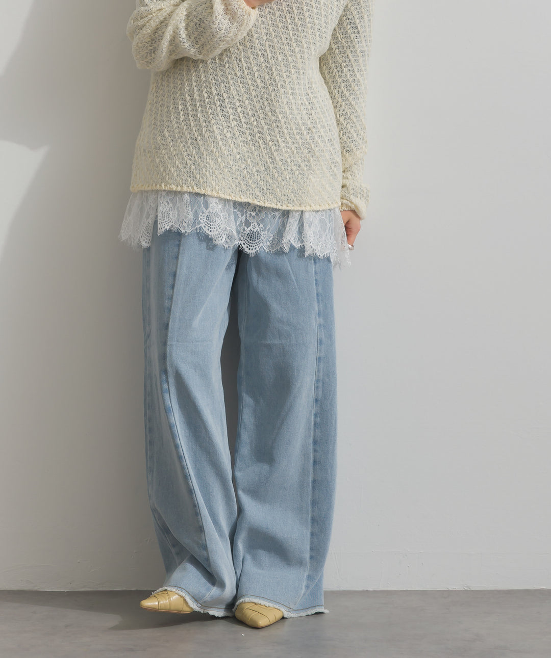 ツートーンバイカラーデニムパンツ