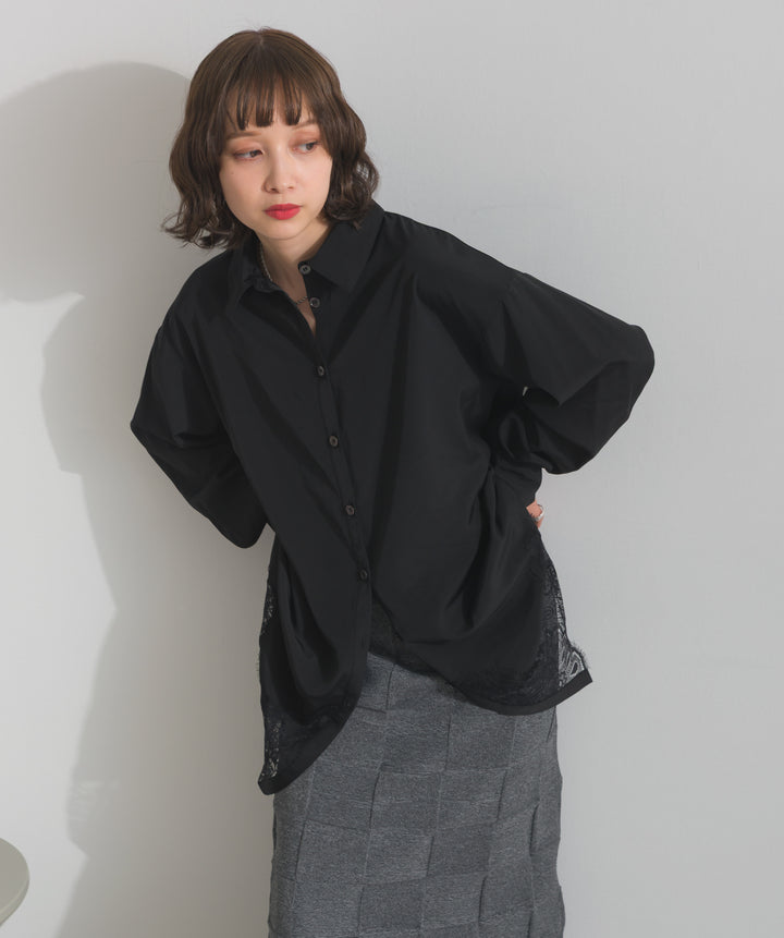 ポプリン裾レースシャツワンピース