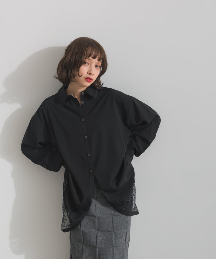 ポプリン裾レースシャツワンピース