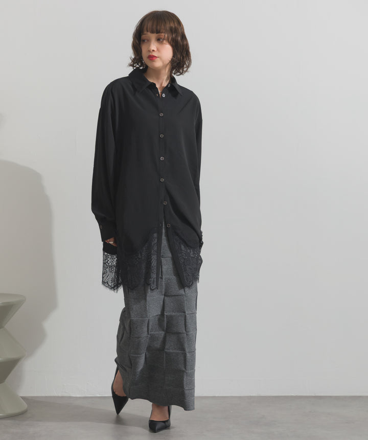 ポプリン裾レースシャツワンピース