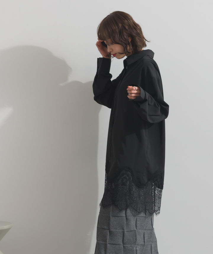 ポプリン裾レースシャツワンピース