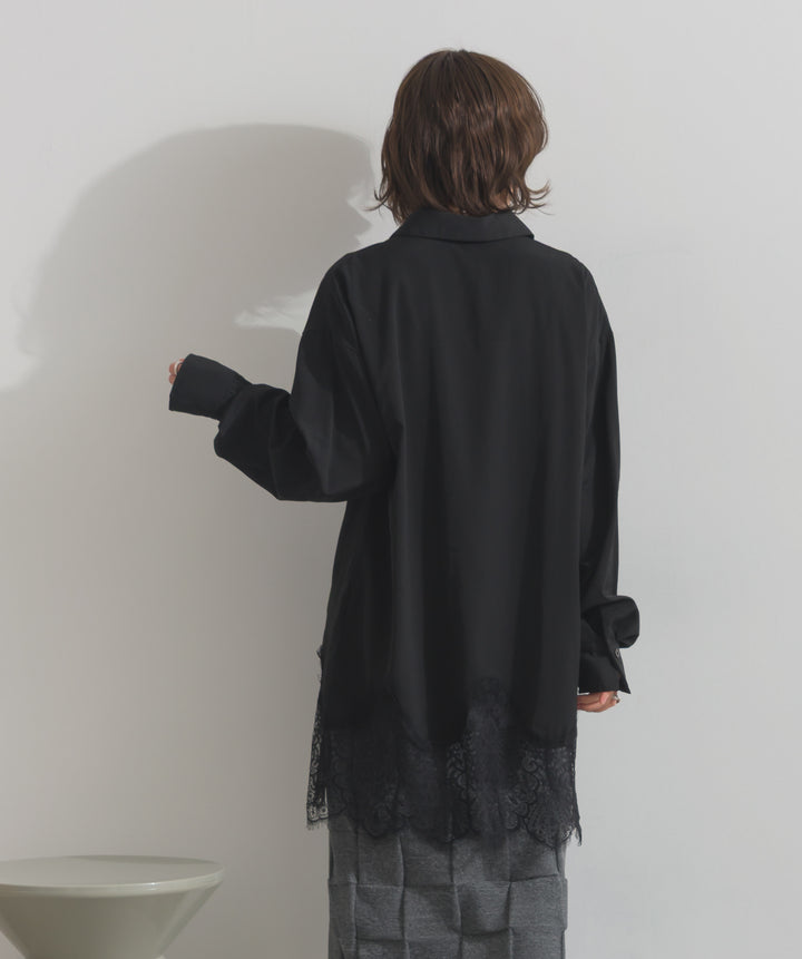 ポプリン裾レースシャツワンピース