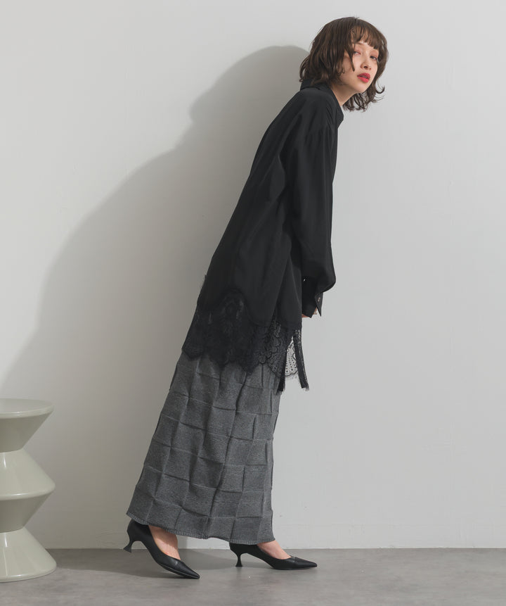 ポプリン裾レースシャツワンピース