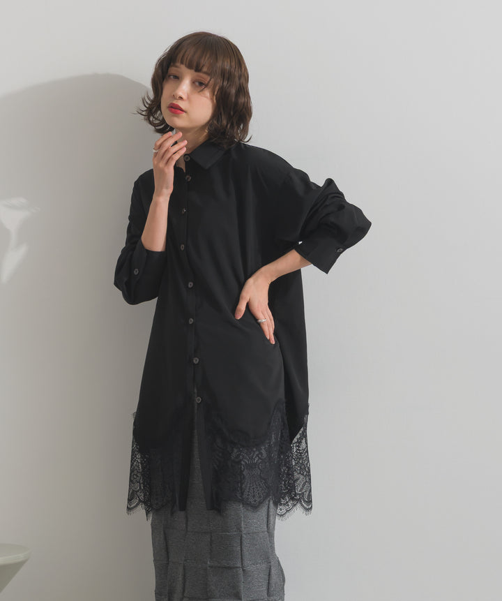 ポプリン裾レースシャツワンピース