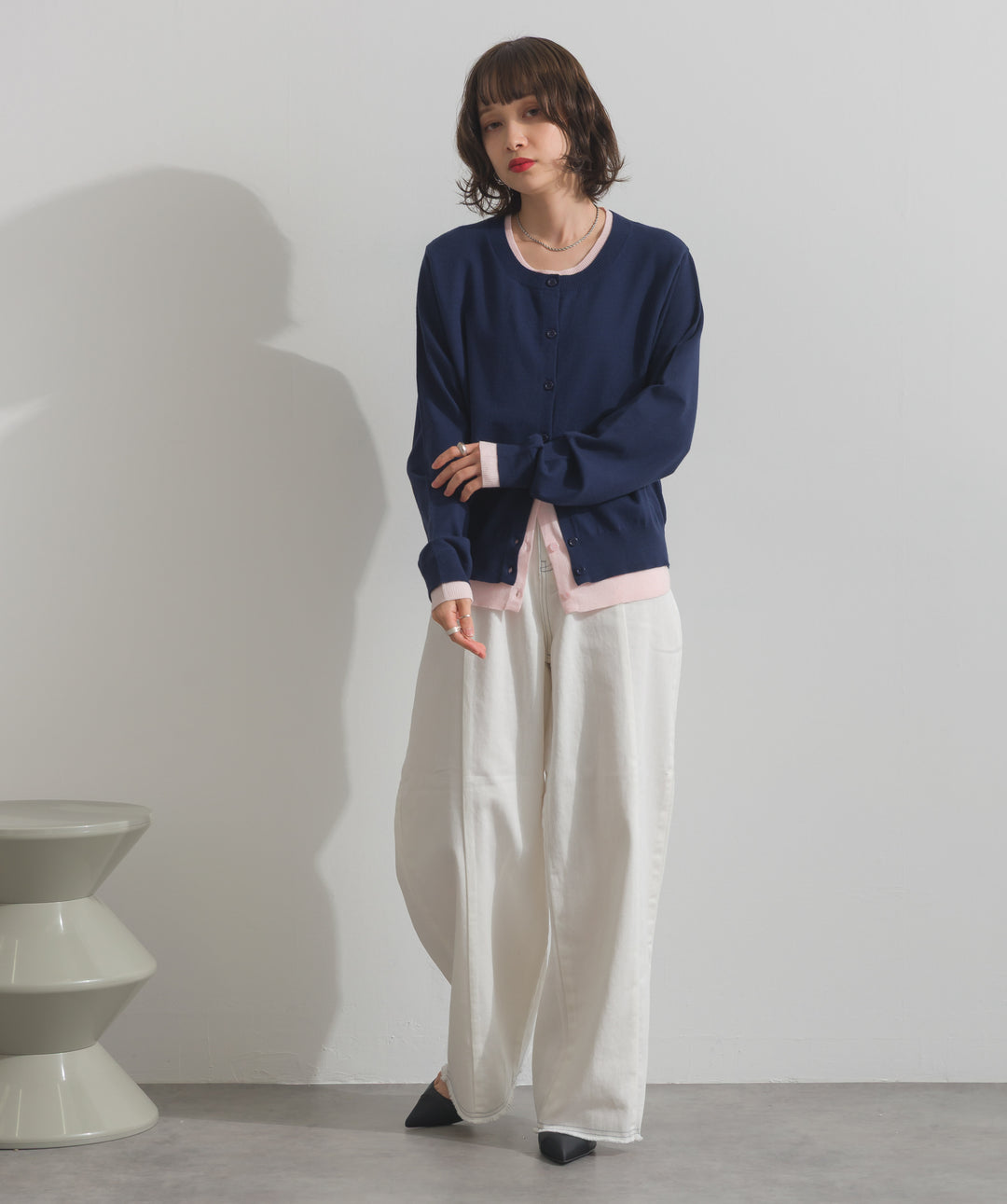 ニットレイヤード風カーディガン