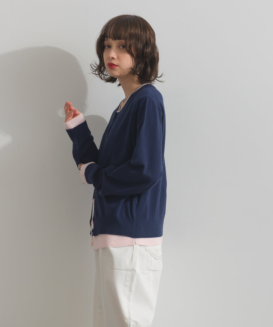 ニットレイヤード風カーディガン