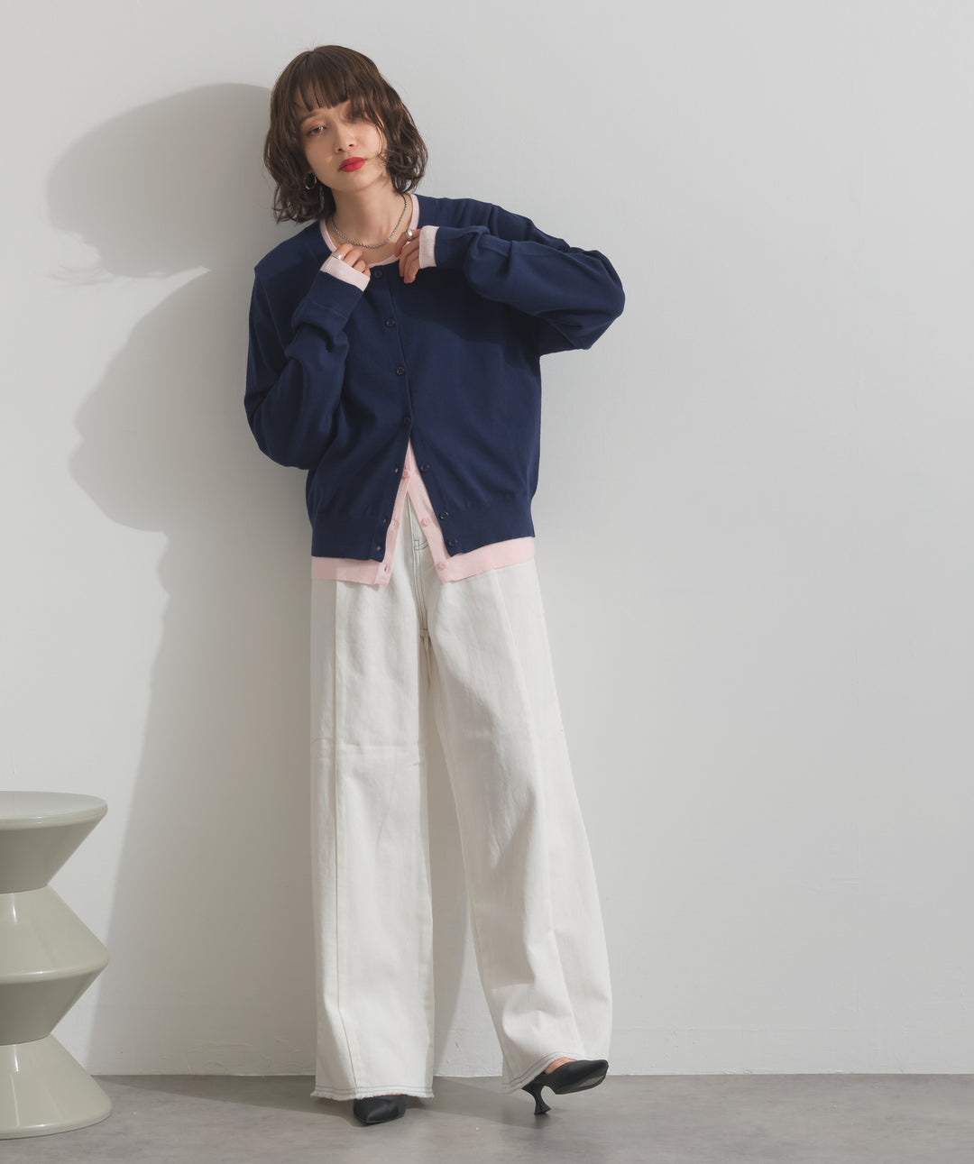 ニットレイヤード風カーディガン