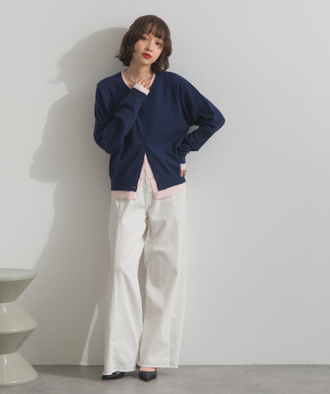 ニットレイヤード風カーディガン